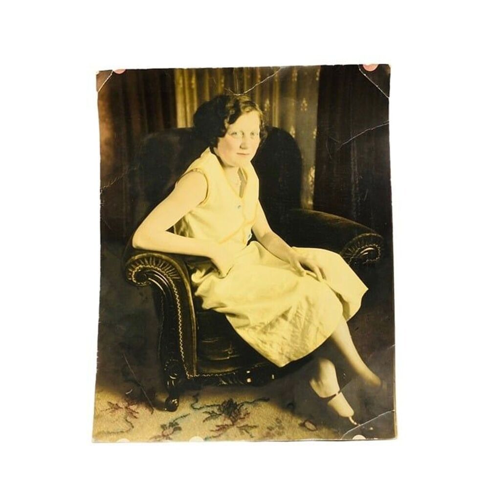 Antique Photo of Graceful Woman in White Dress Sitting on a Chair Early 1920’s